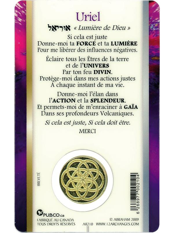 Médaille sur carte Archange Uriel