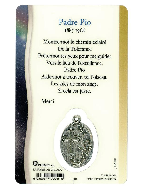 Médaille sur carte Padre Pio