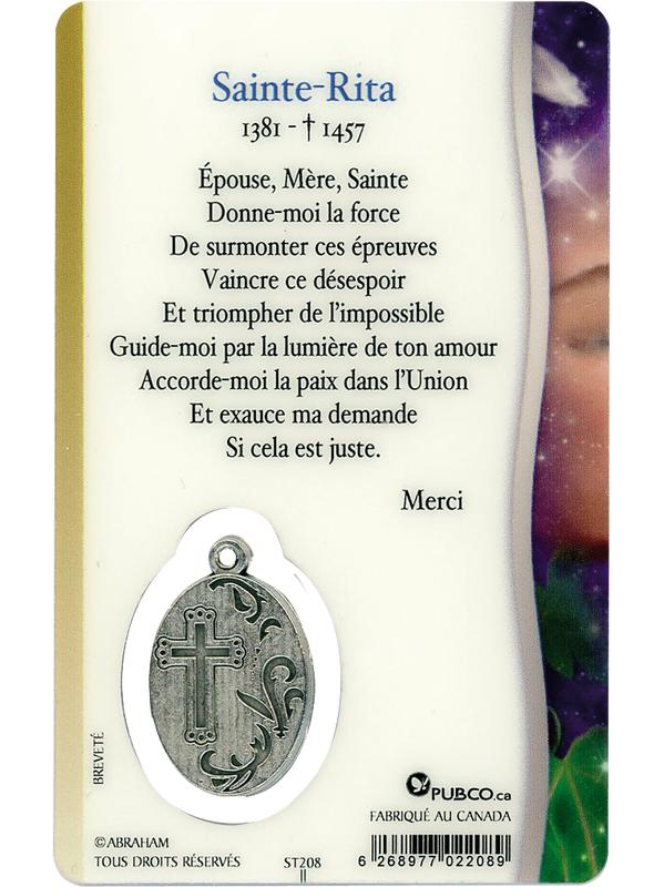 Médaille sur carte Sainte-Rita