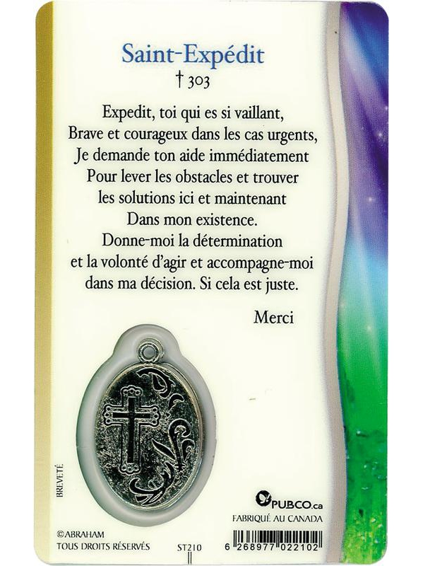 Médaille sur carte Saint-Expédit