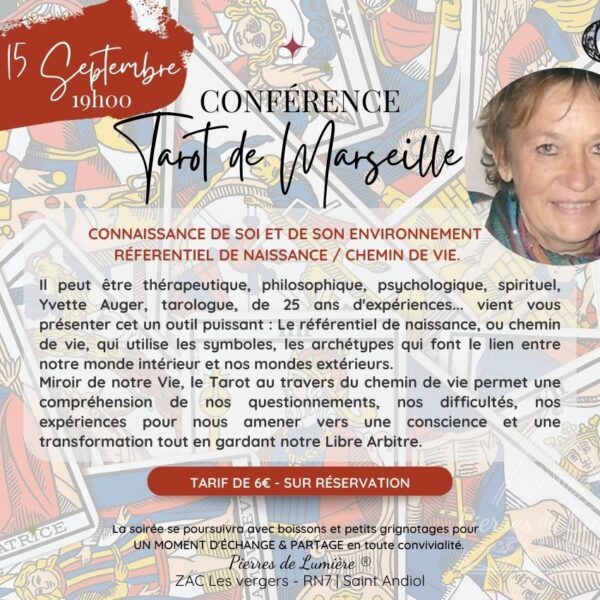 Je réserve ma place pour la conférence du Tarot de Marseille - Référentiel de Naissance de Yvette Auger