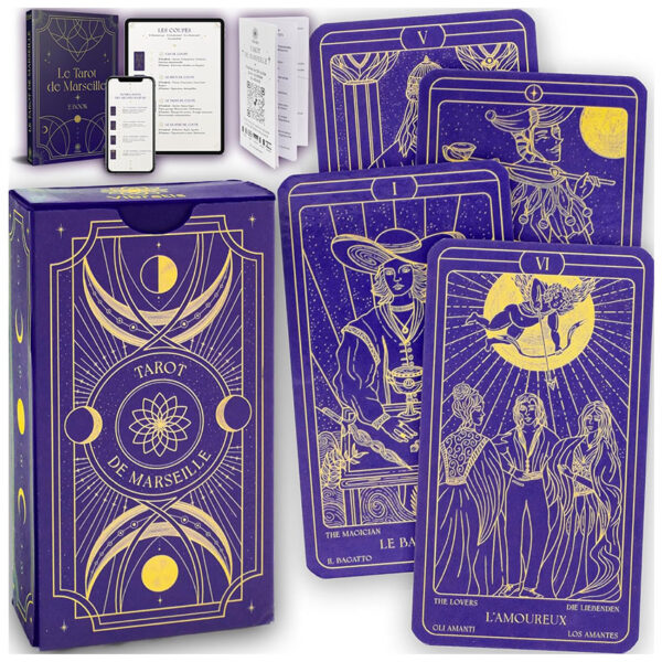 Tarot de Marseille + Livret & E-Book de 196 Pages - Pierres de Lumière